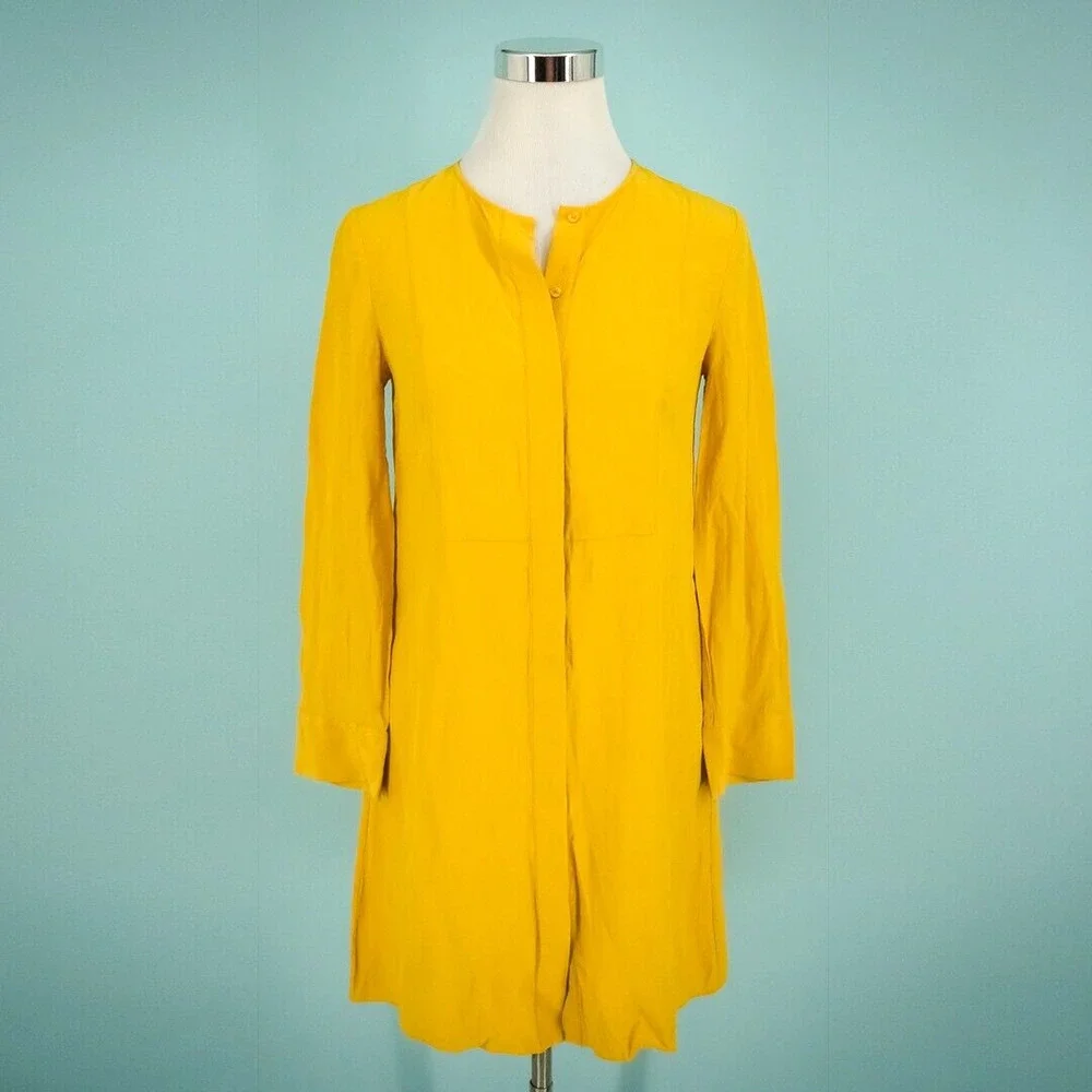 Tory Burch Size 0 Golden Crest Sophia Button Front Long Sleeve Shift Silk Dress
